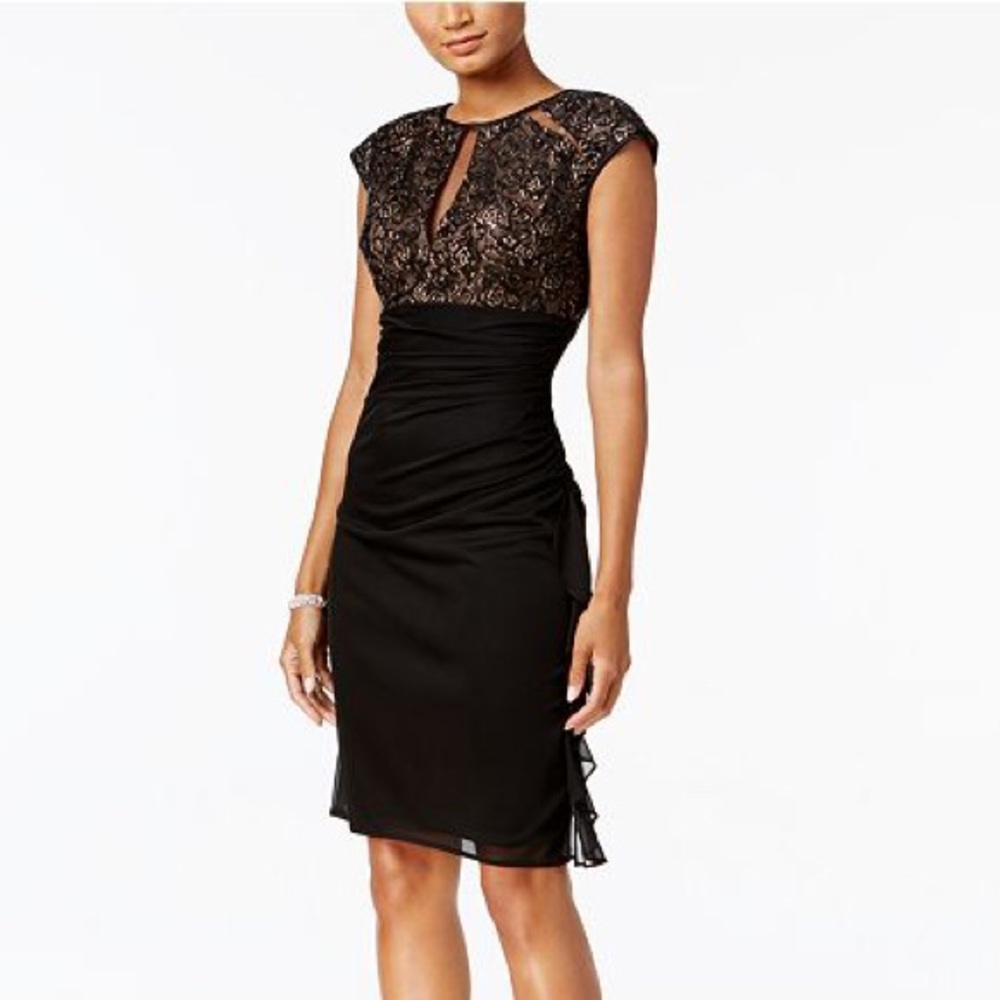 Betsy & Adam Ruched Lace Sheath Dress